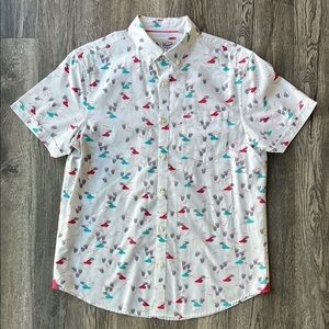 Original Penguin Shirt White Cotton Slurpee Short Sleeve Button Up Size Medium